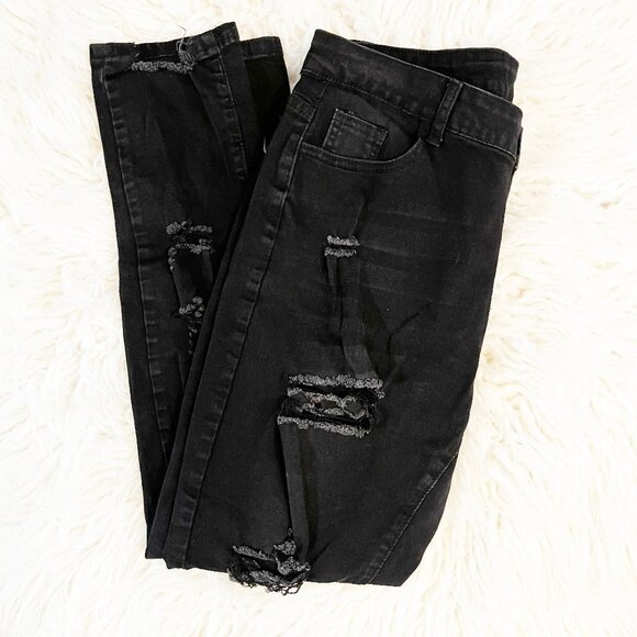 Distressed Button up Black Skinny Jeans - XXL - Picture 1 of 4